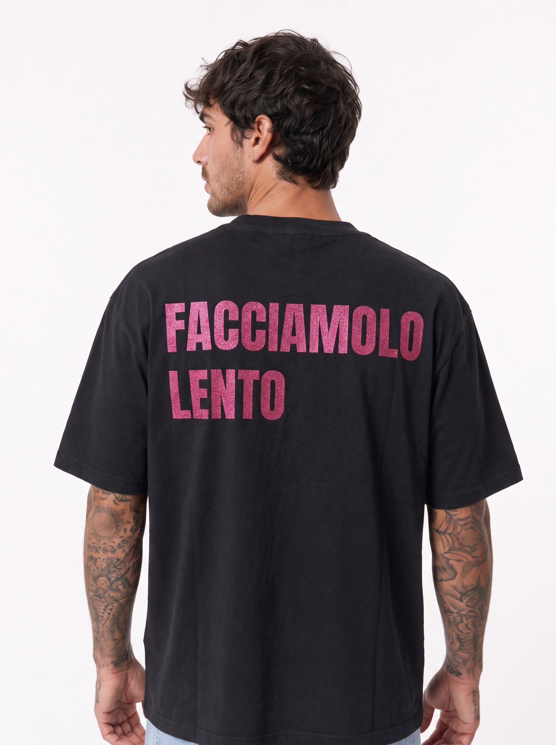 T-shirt crop lento nera/rosa 41848