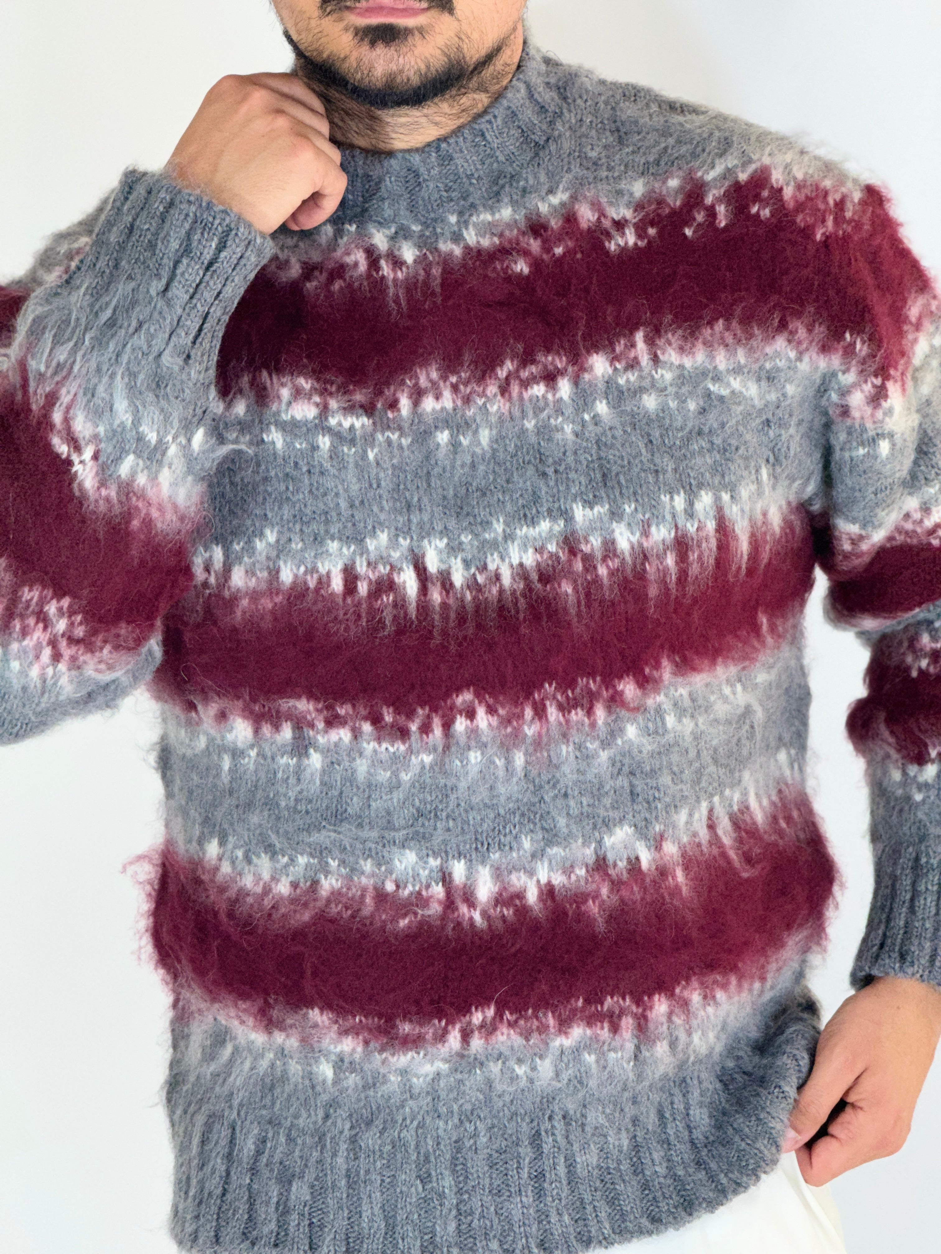Maglione sheep grigio/bordeaux AD130