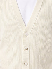 DAMON Cardigan basic a costine panna