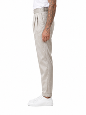 EXPLORER Pantalone vita alta con fibbie beige