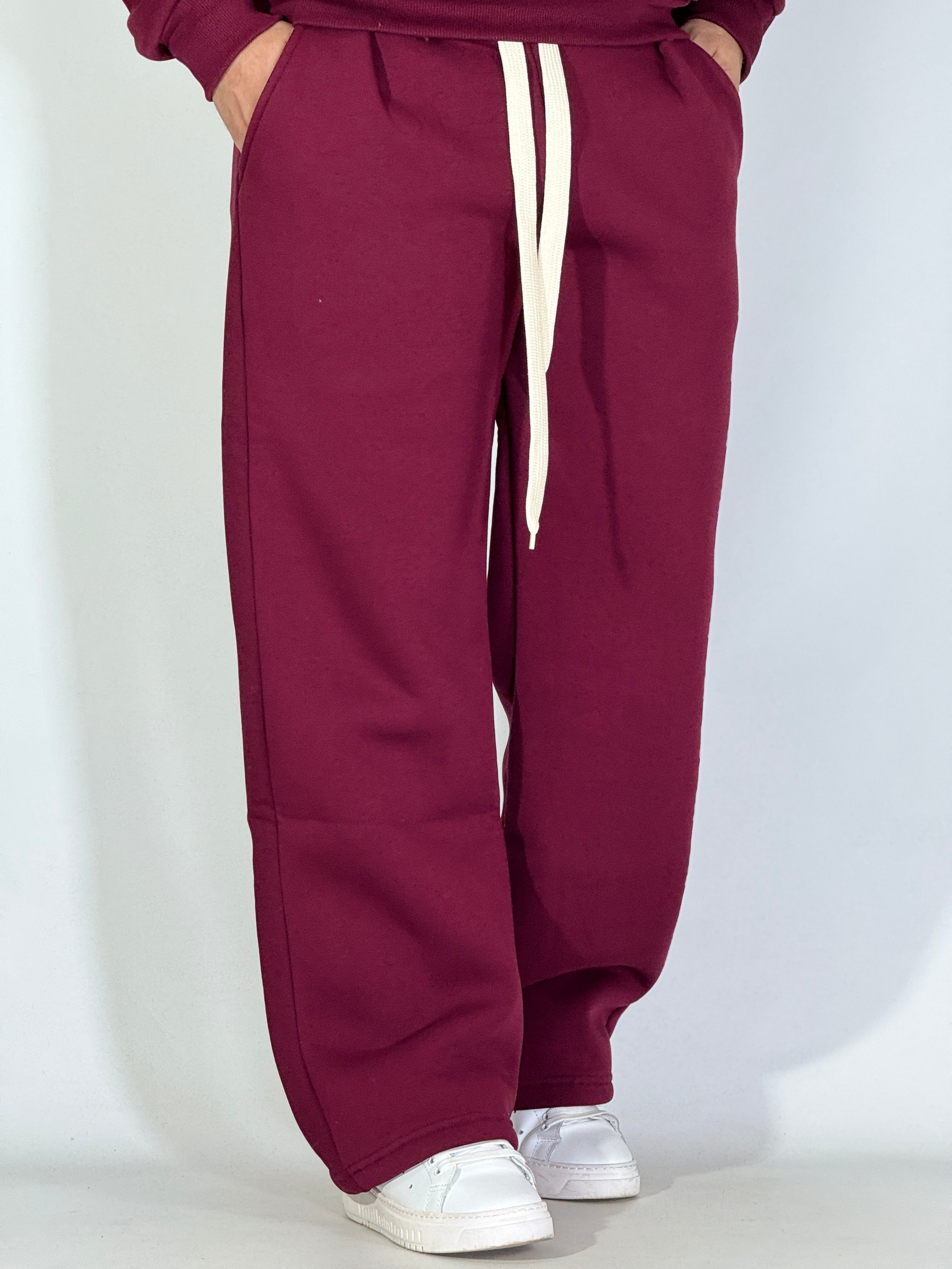 Completo tuta palazzo felpato bordeaux AD120