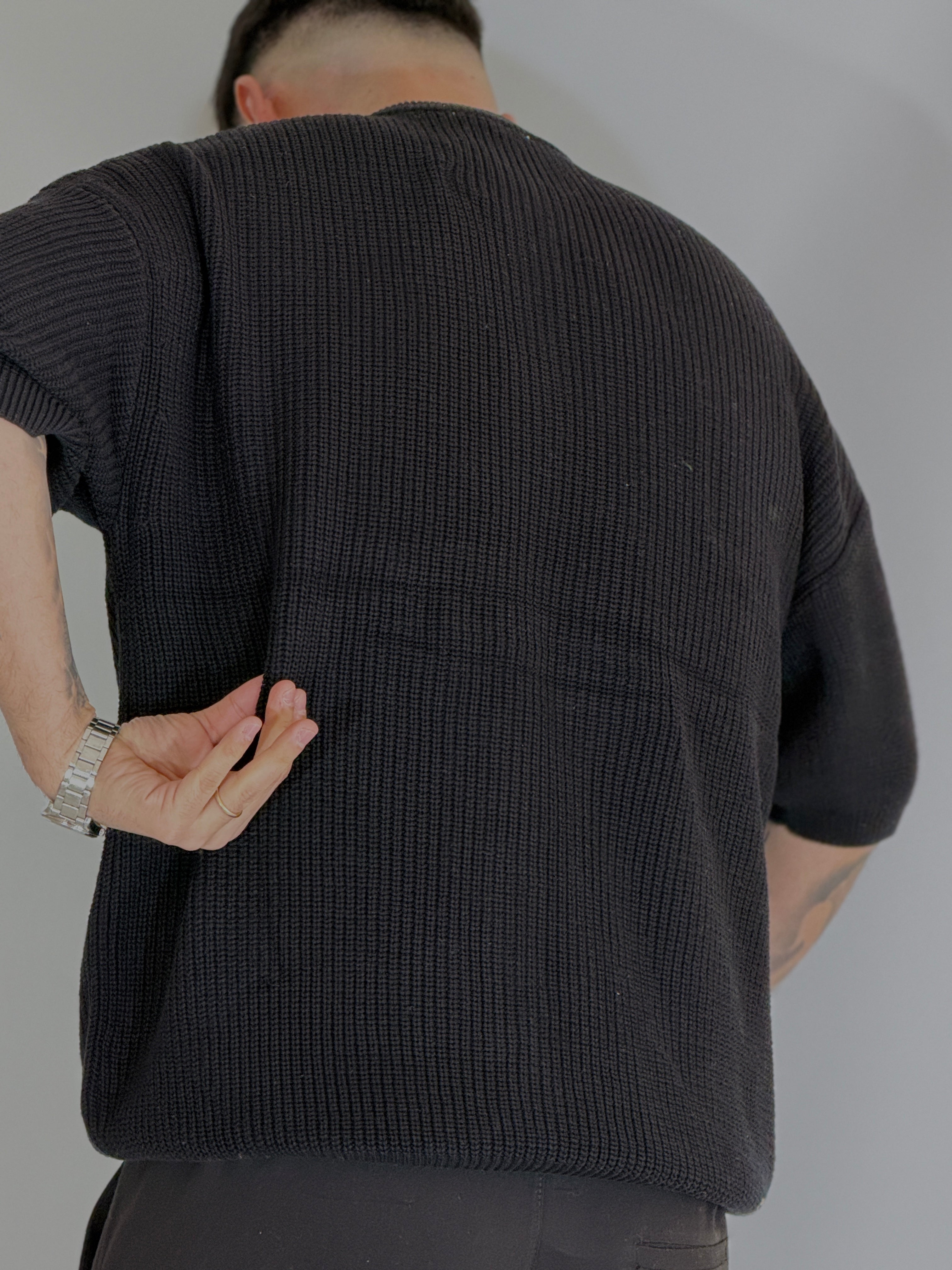 T-shirt serafino a costine nero VIP972A