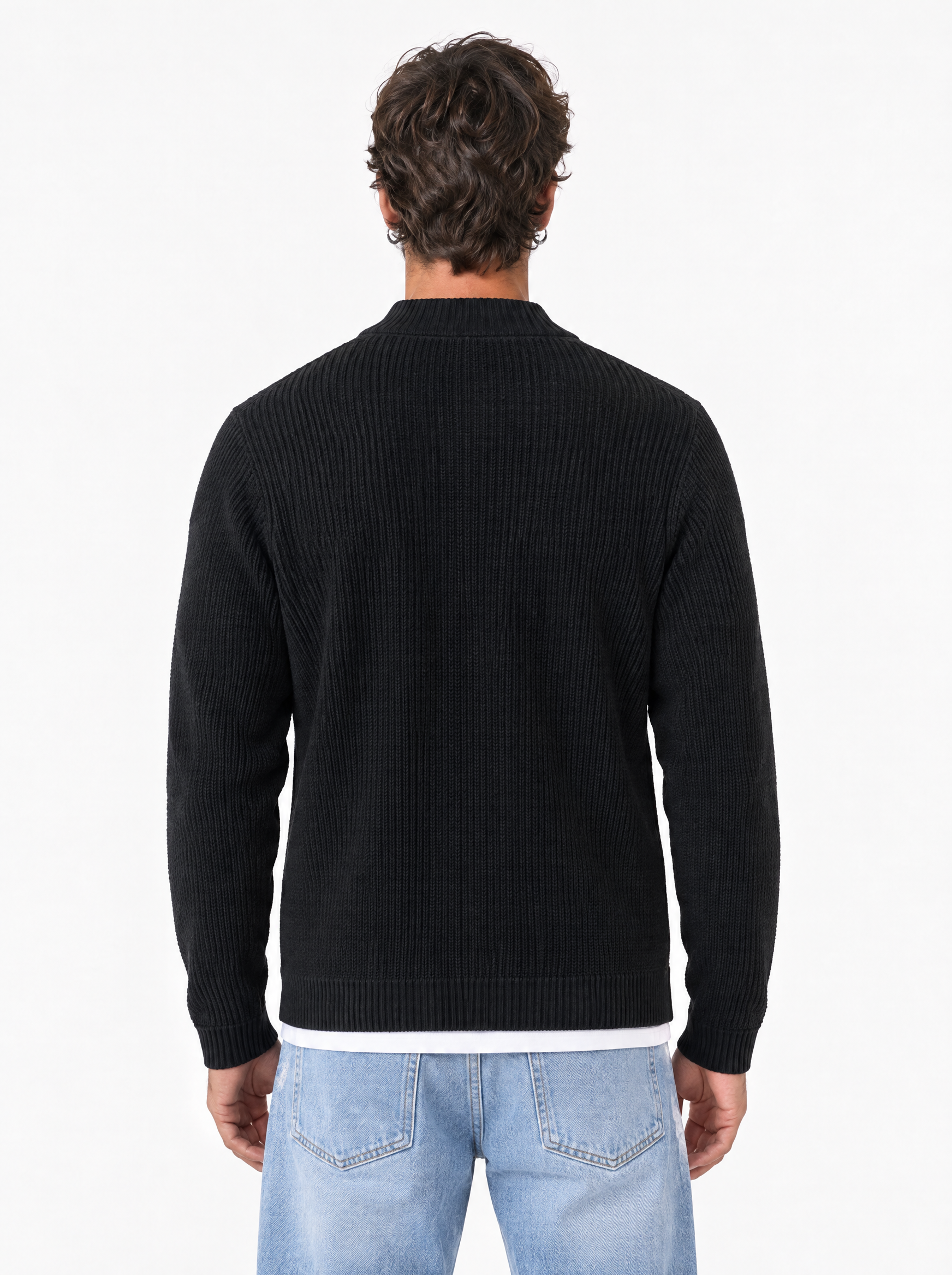 DAMON Cardigan basic a costine nero