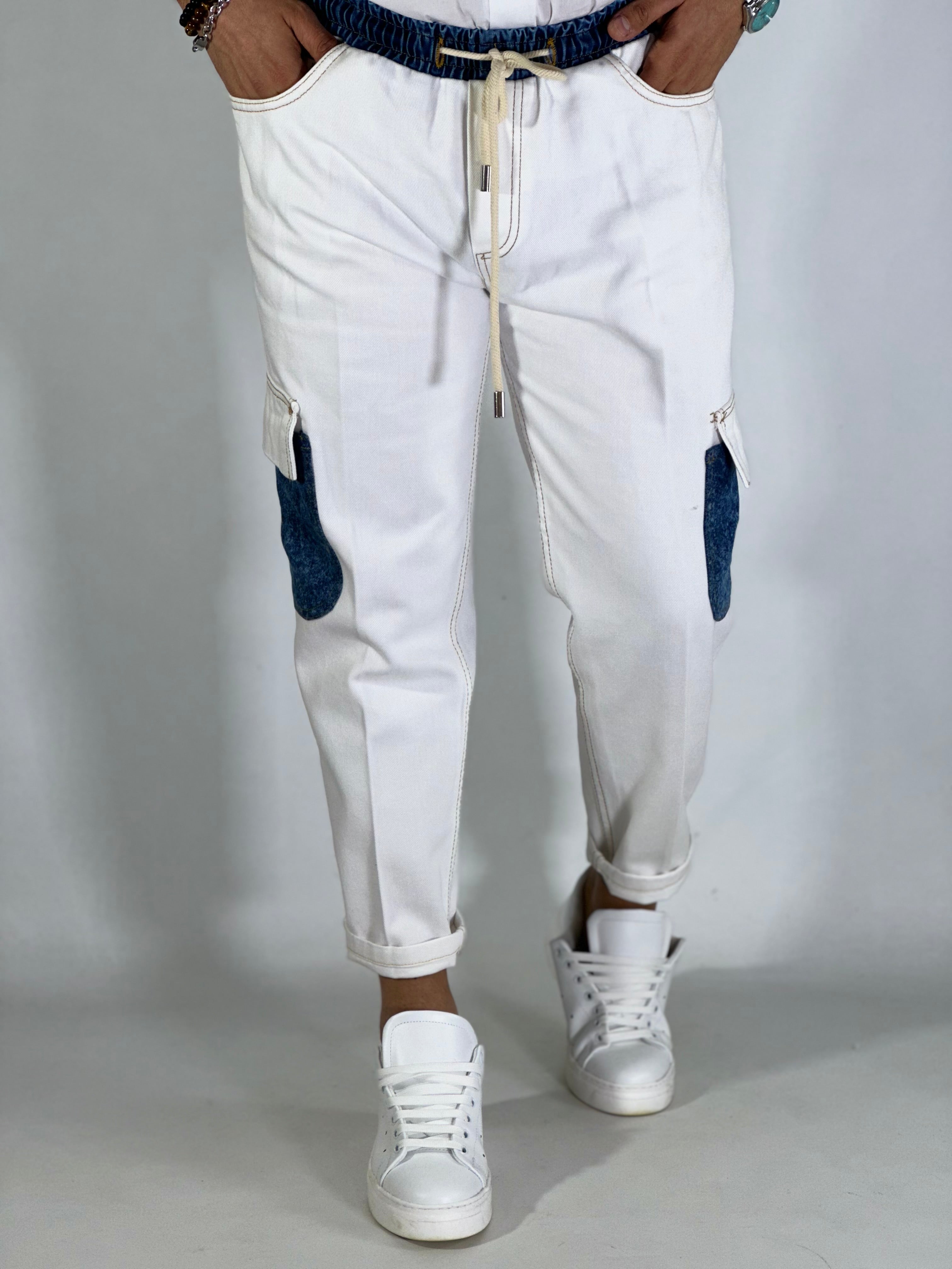 Pantalaccio jeans cargo bianco BLKS/3022