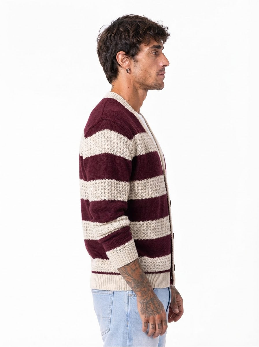 TECLA Cardigan ricamato bordeaux/sabbia