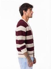 TECLA Cardigan ricamato bordeaux/sabbia