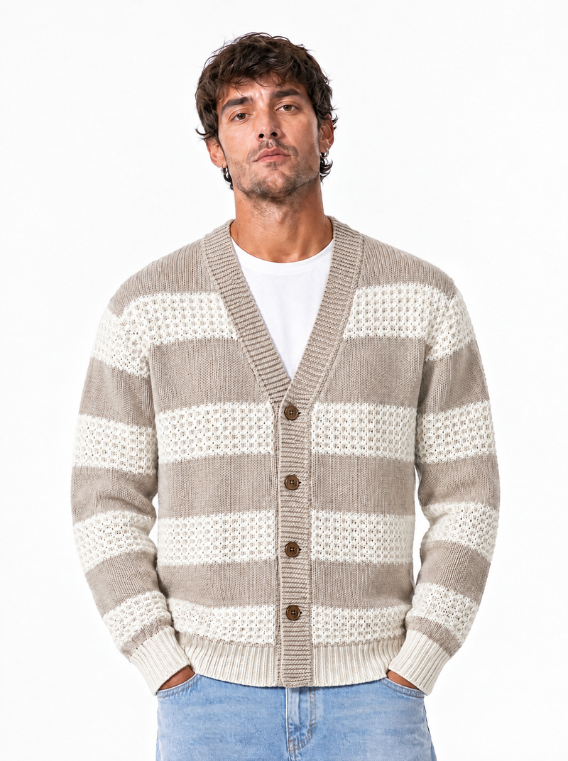 TECLA Cardigan ricamato sabbia/panna