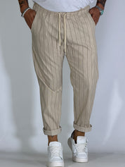 Pantalaccio effetto lino gessato beige LESINA
