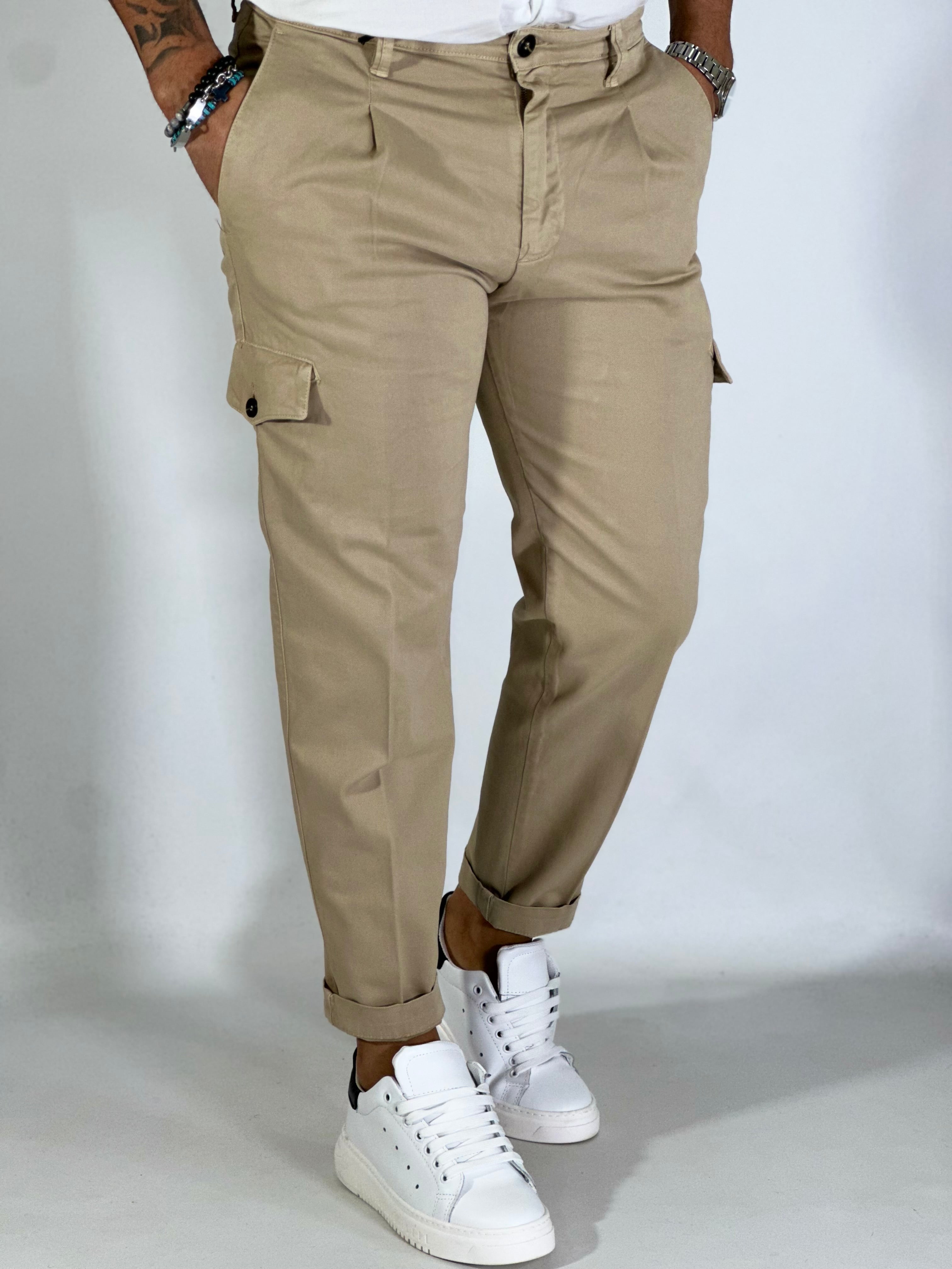 Pantalone slim fit cargo camel BSPL203