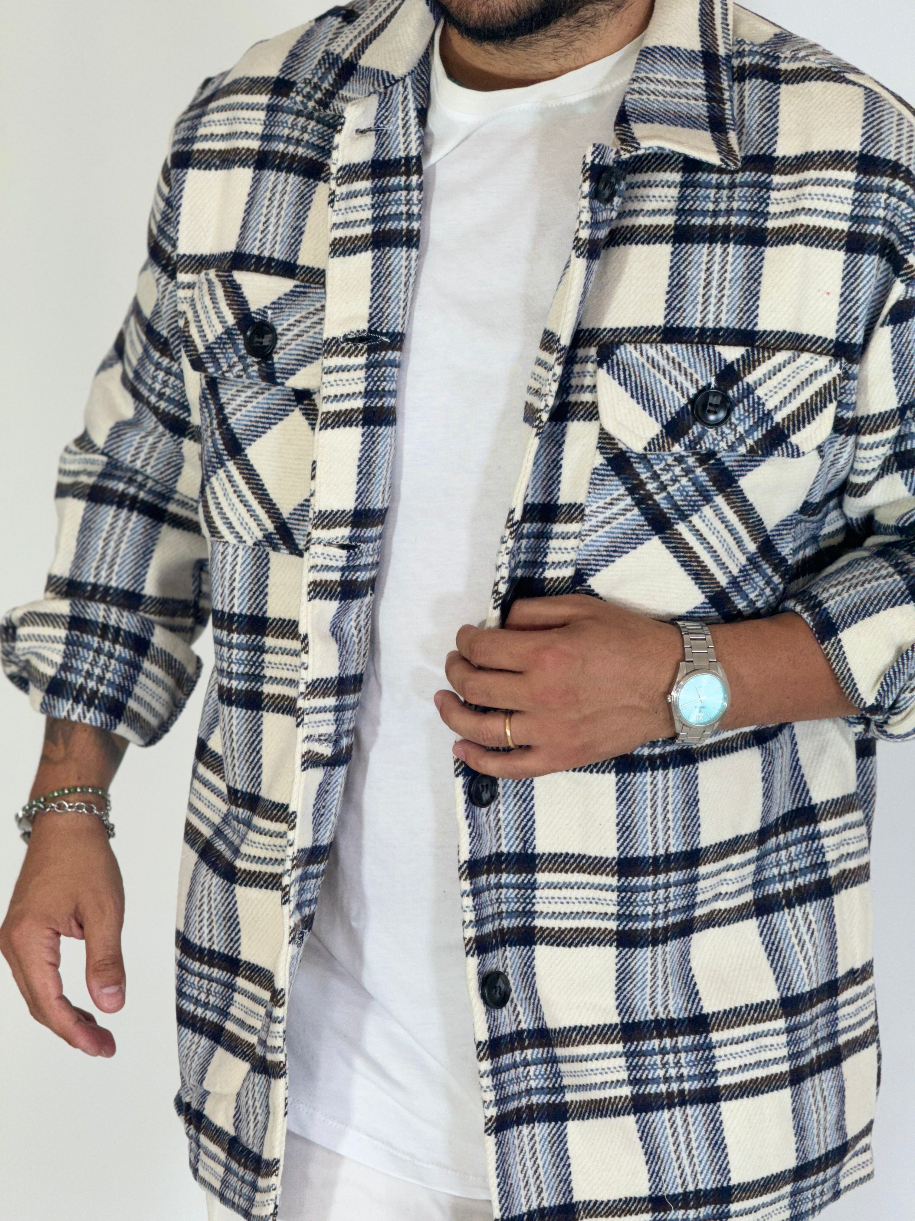Camicione quadri white over in flanella S52038
