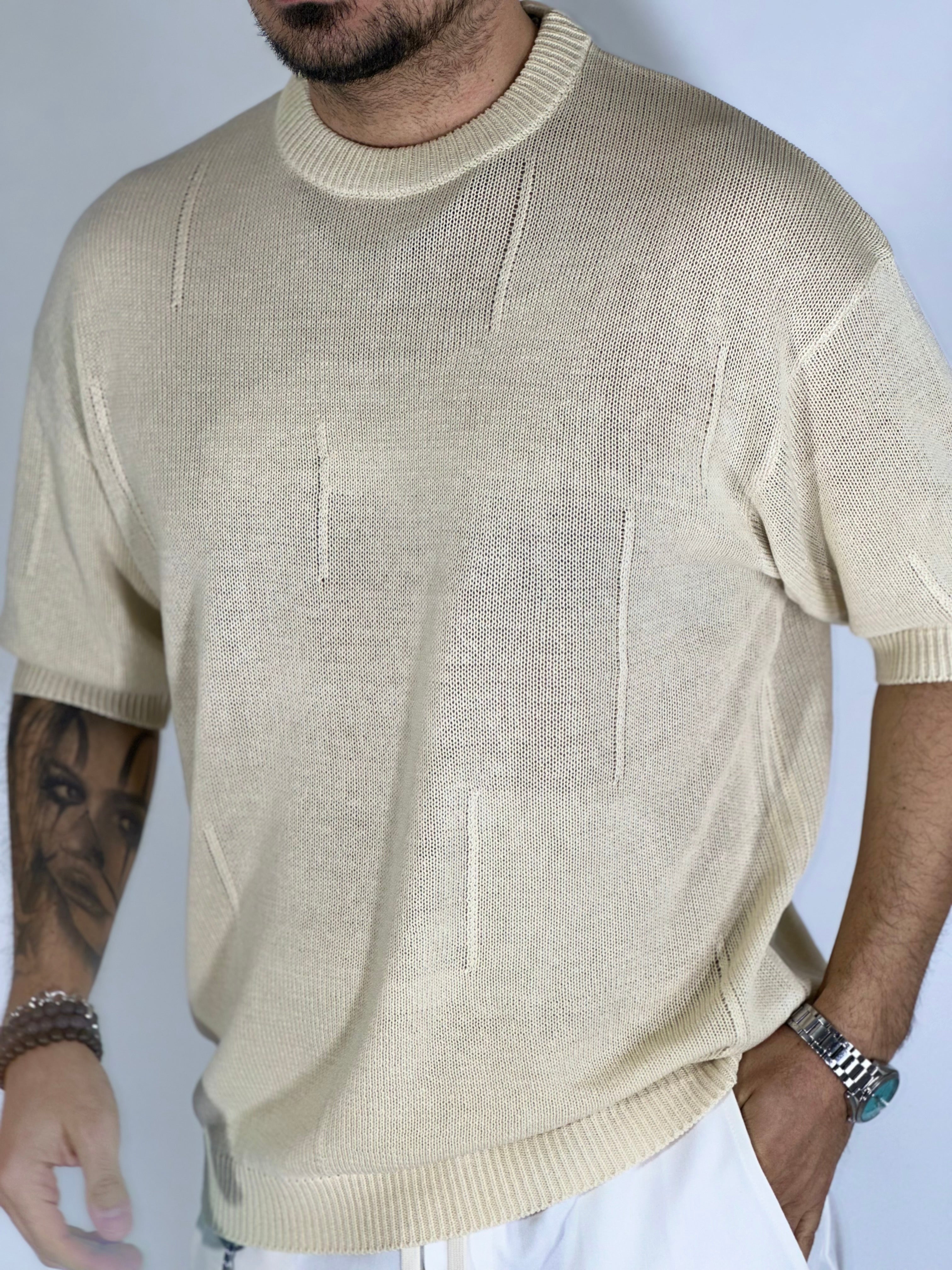 T-shirt over ricamata beige W86001