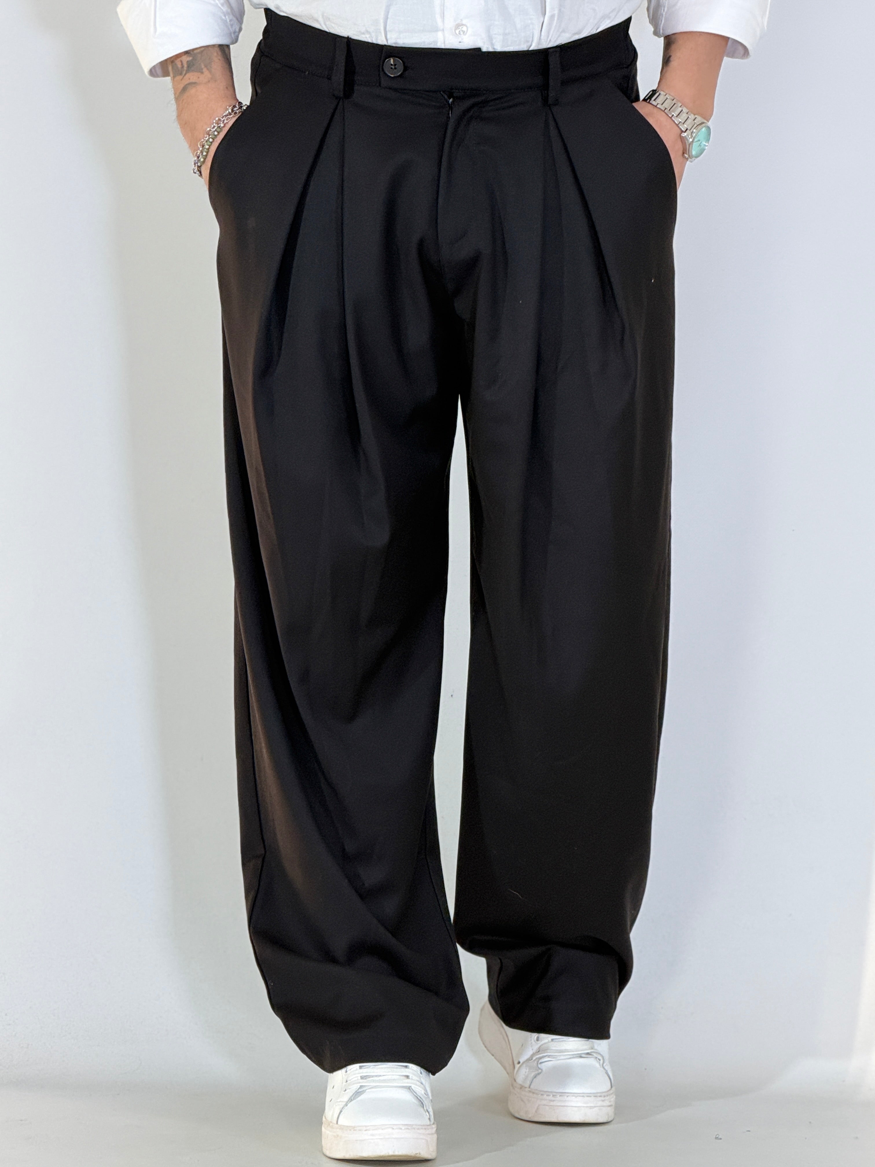 Pantalone maxi pinces nero UM887