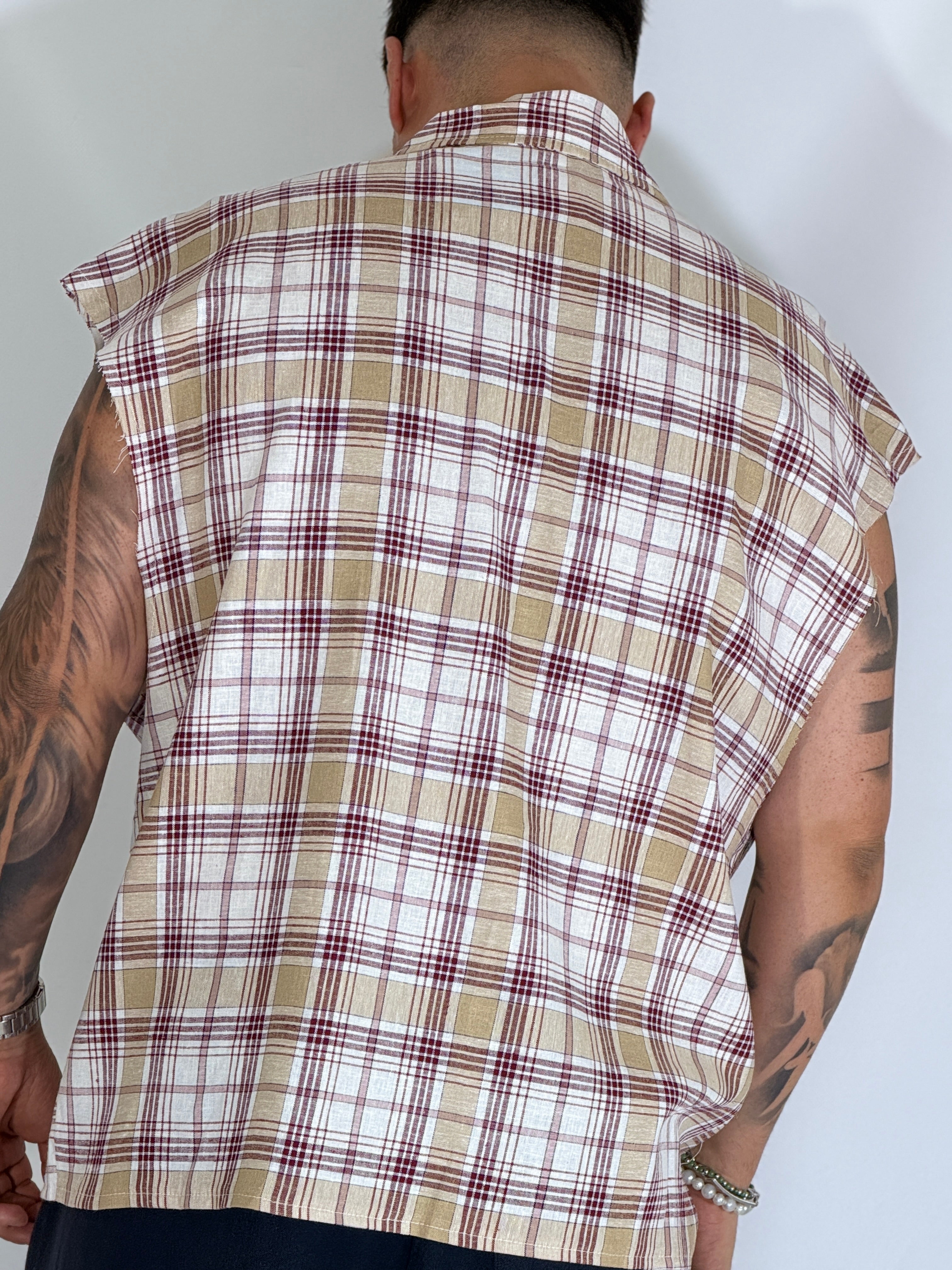 Camicia smanicata quadri moro AD1763