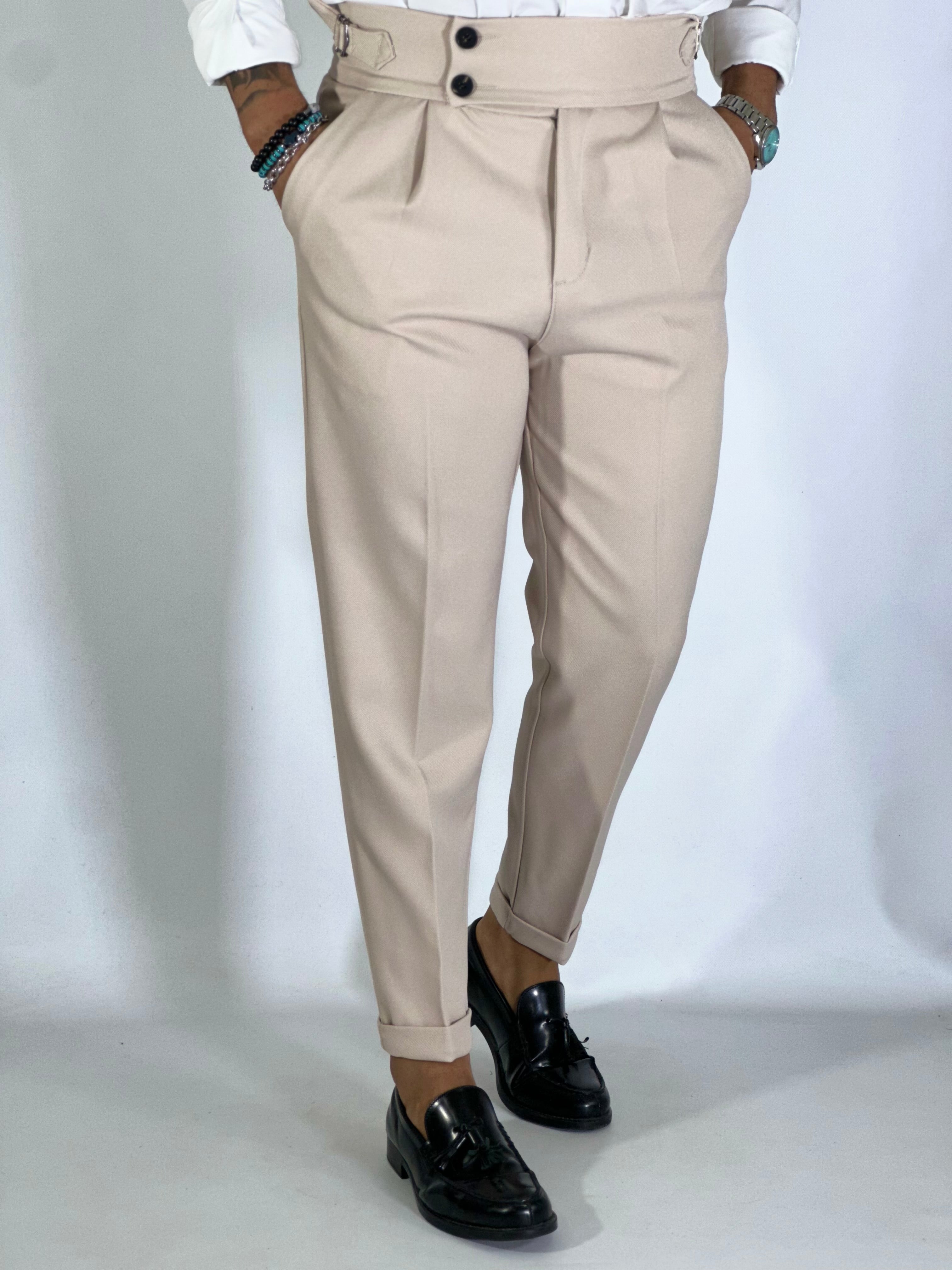 Pantalone elegante vita alta panna PU3353