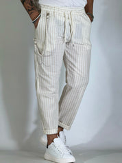 Pantalaccio rigato drappeggiato panna KOREA