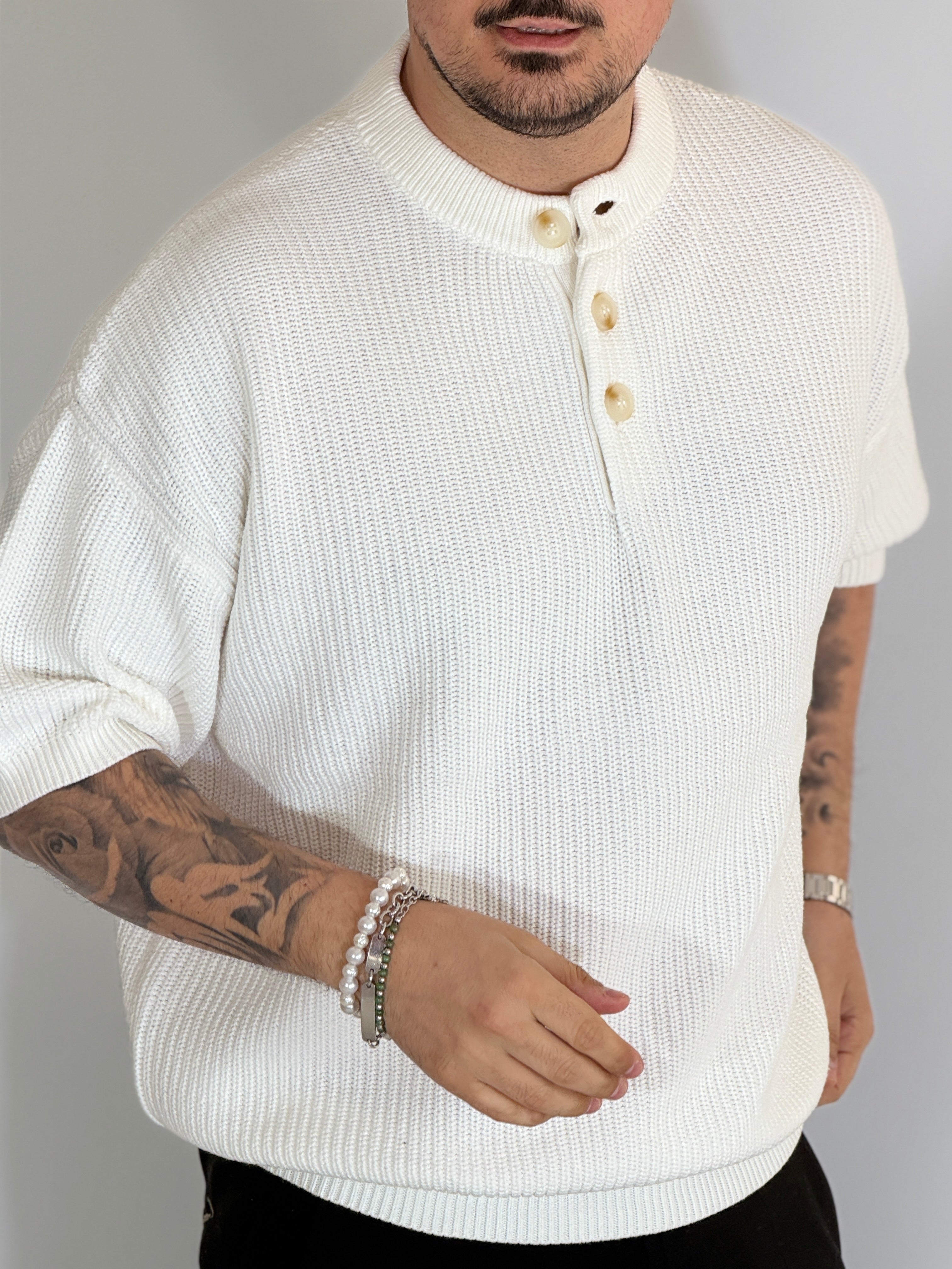 T-shirt serafino a costine bianca VIP972A
