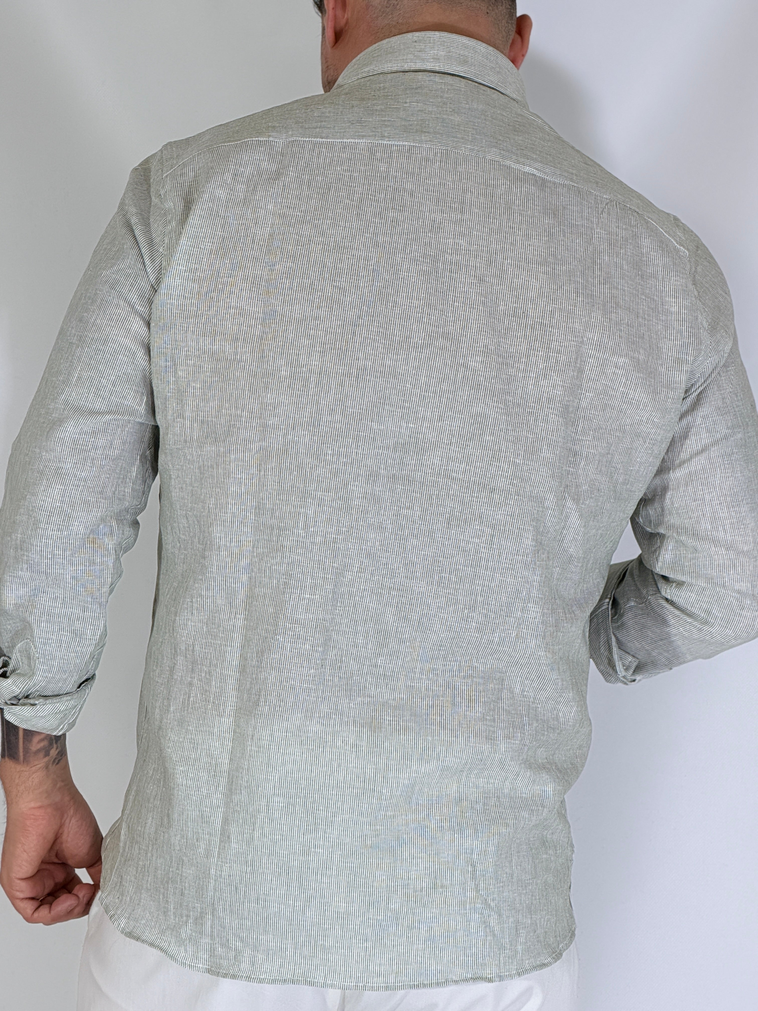 Camicia millerighe migliaccio lino verde POSITANO