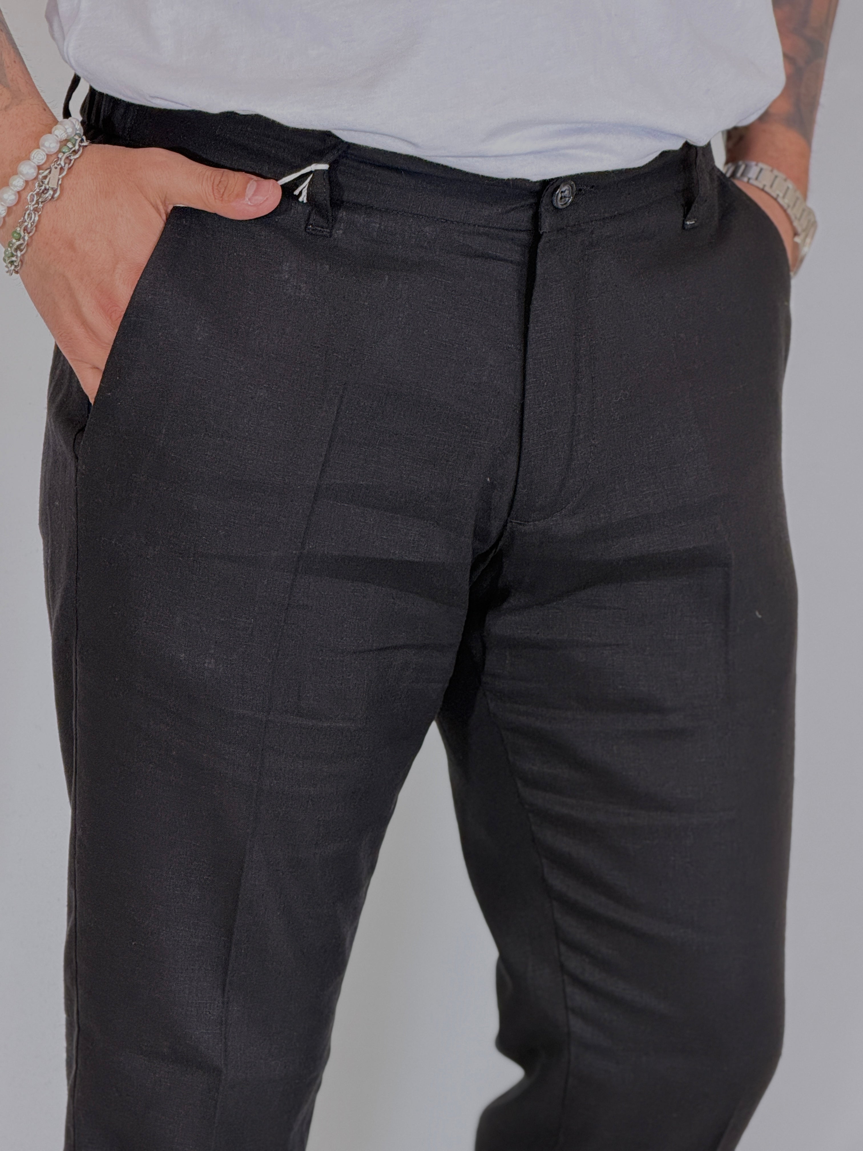 Pantalone in lino nero MAPPAMONDO