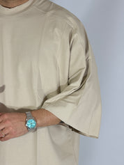 T-shirt over taglio vivo beige HM834