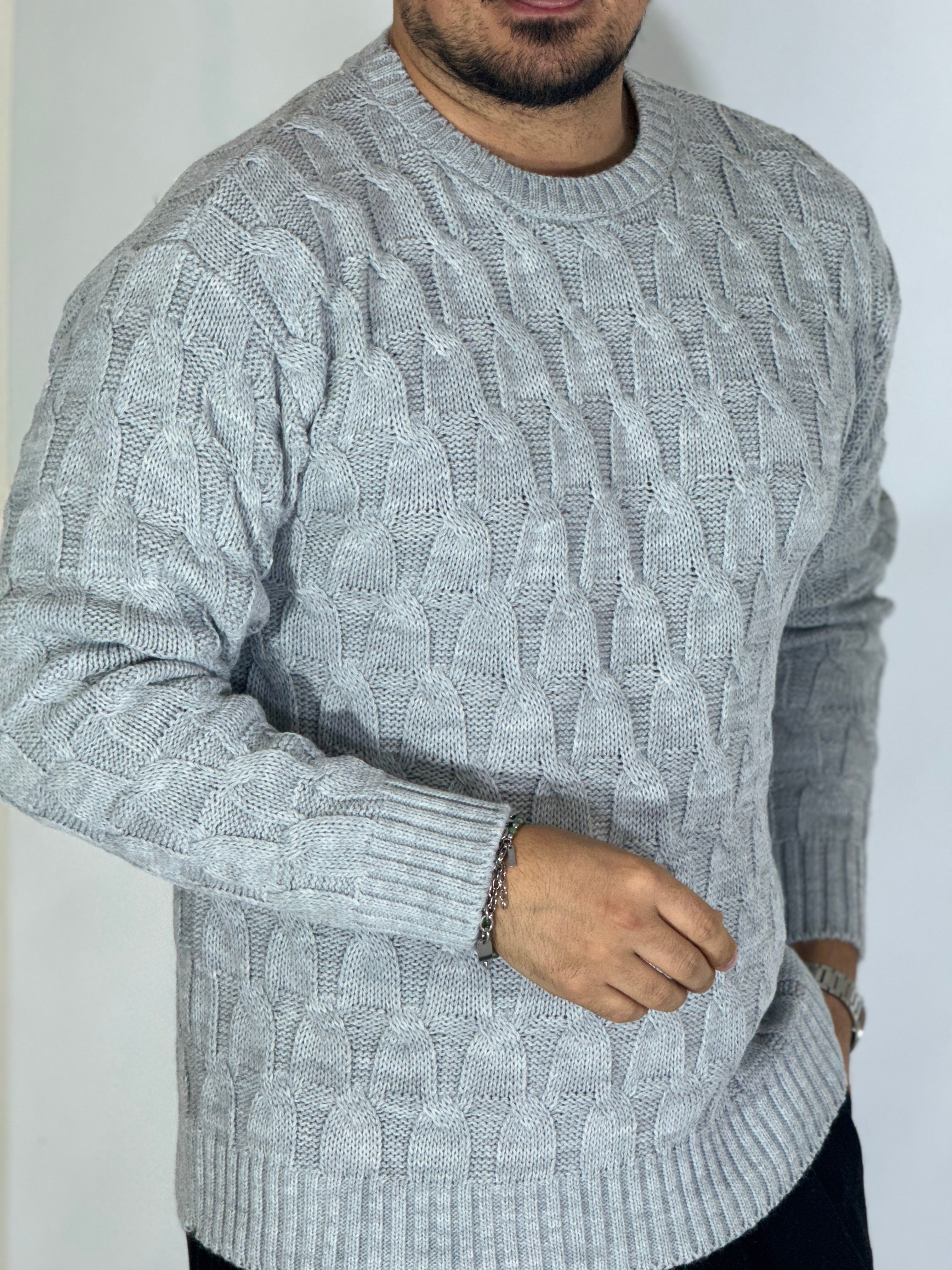 Maglia con trecce grigio BK77006