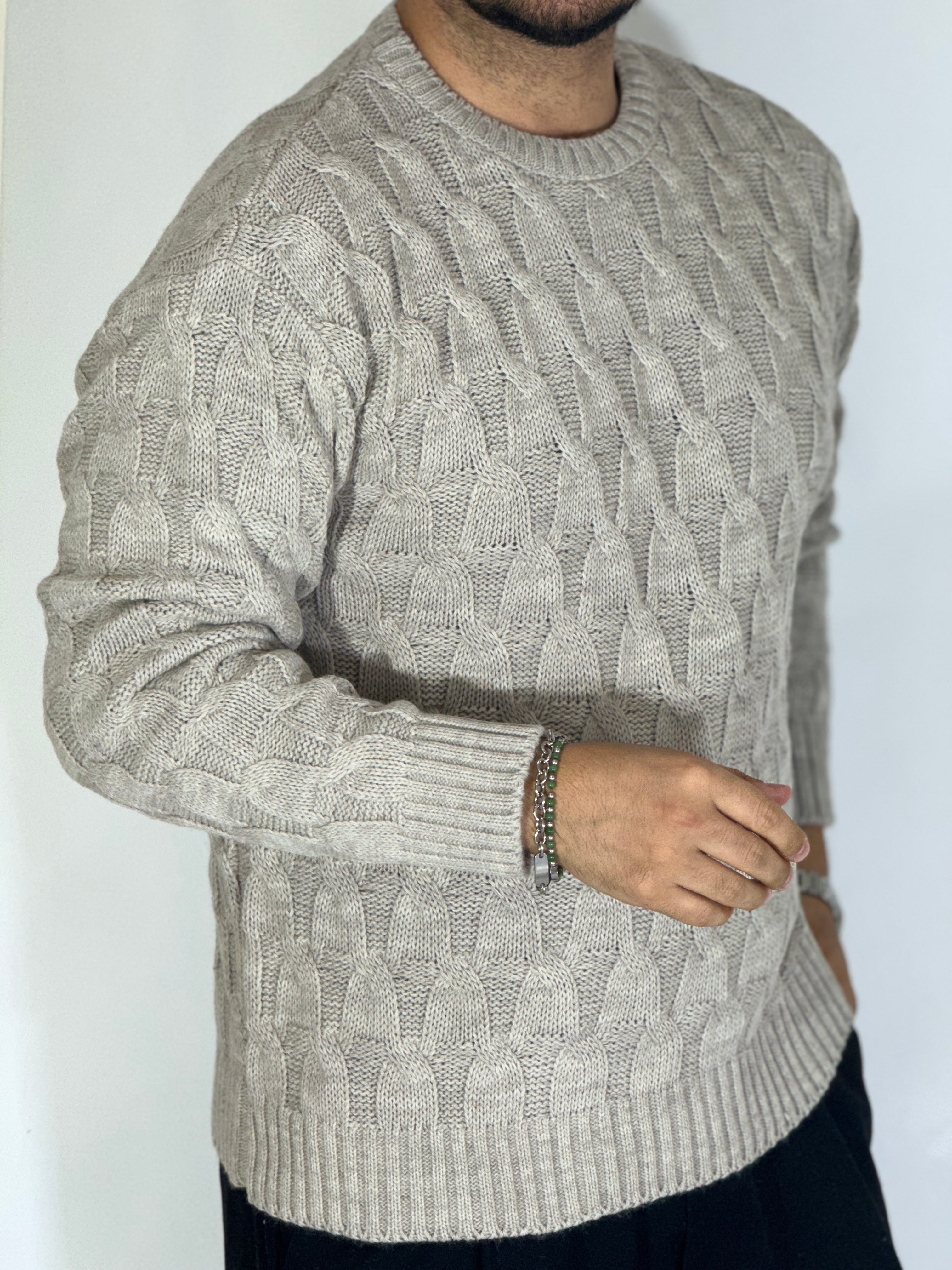 Maglia con trecce beige BK77006