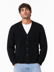 DAMON Cardigan basic a costine nero