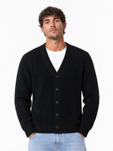 DAMON Cardigan basic a costine nero