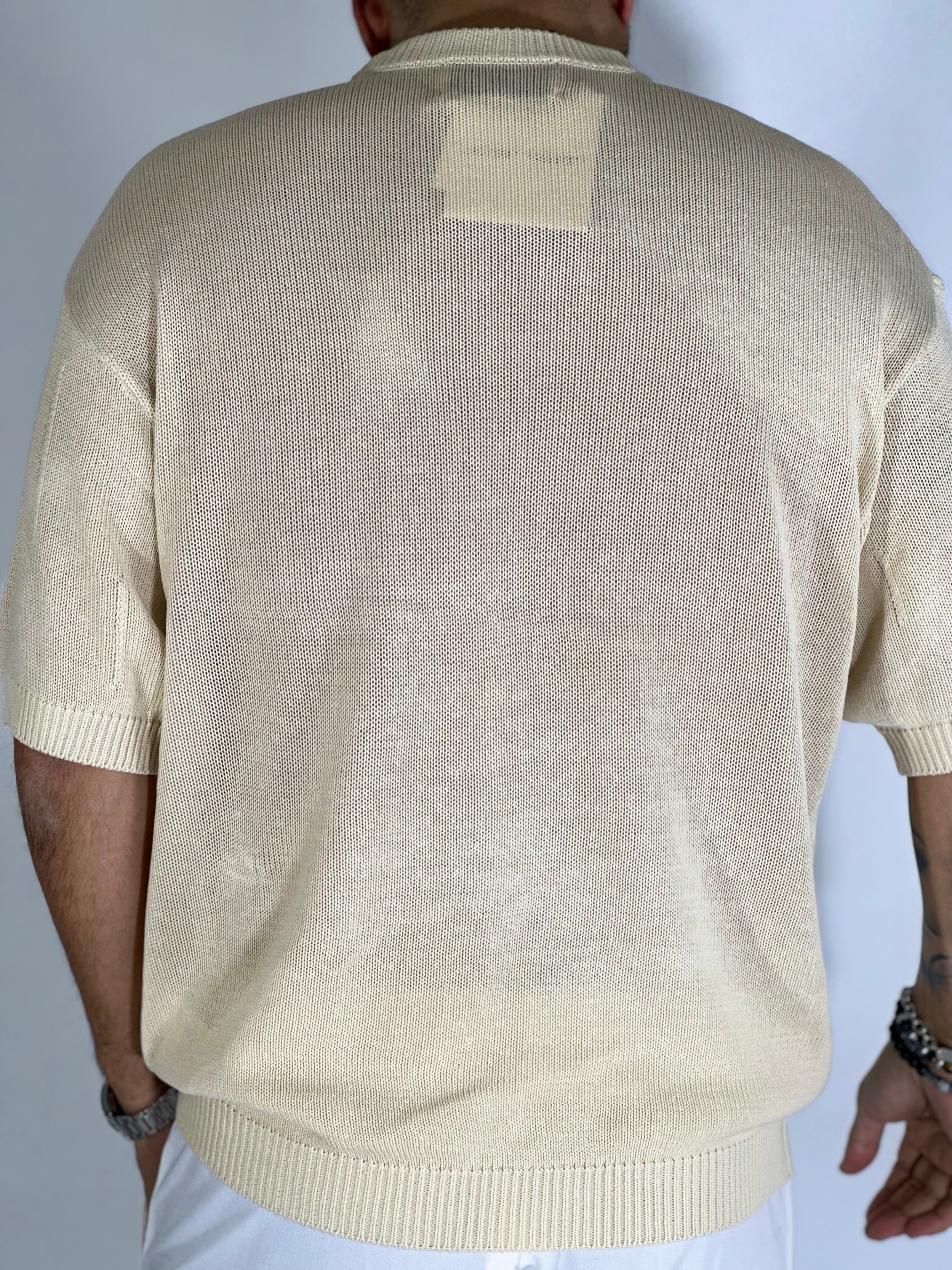T-shirt over ricamata beige W86001