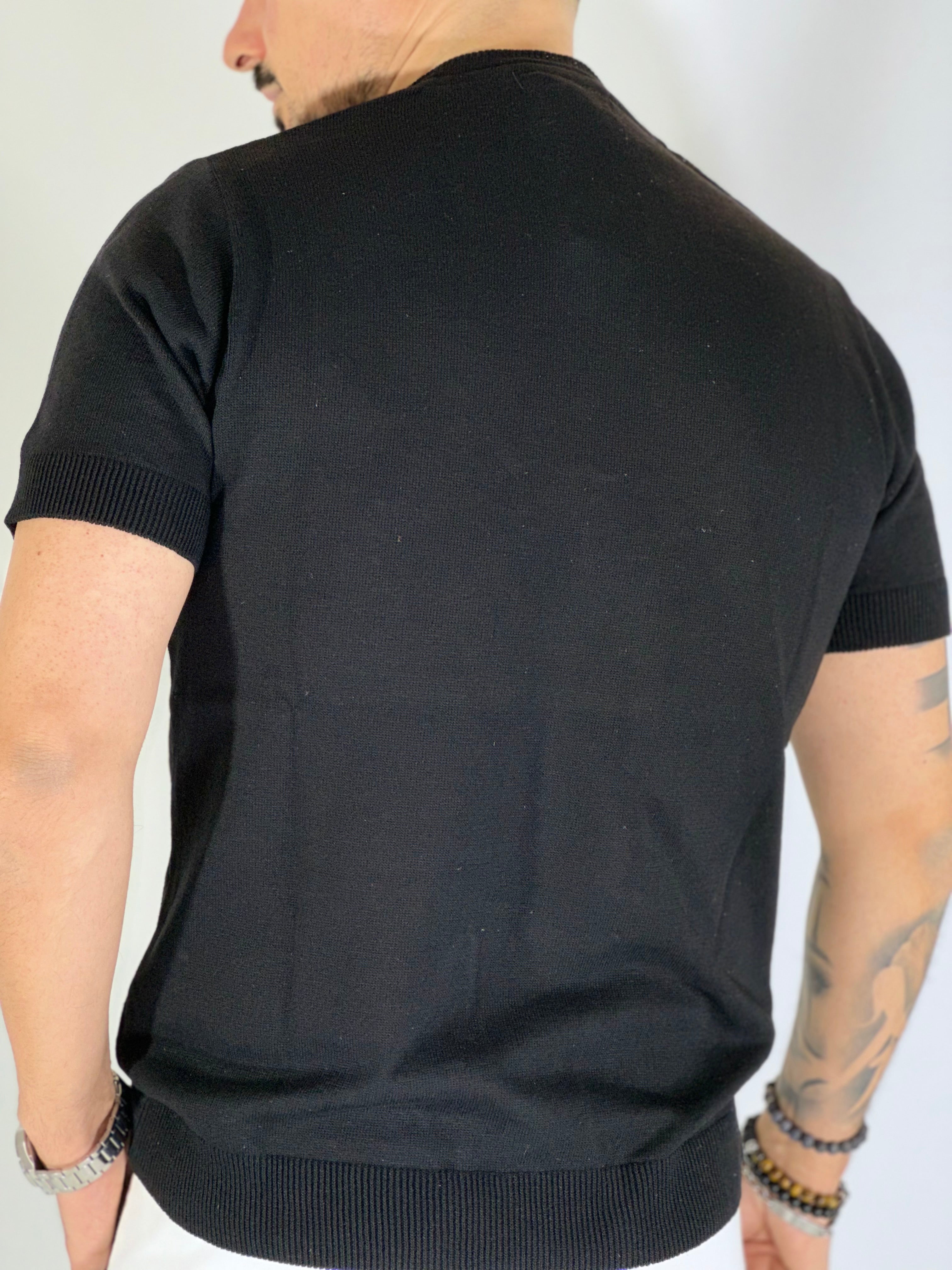 T-shirt in filo a serafino nera ART24006