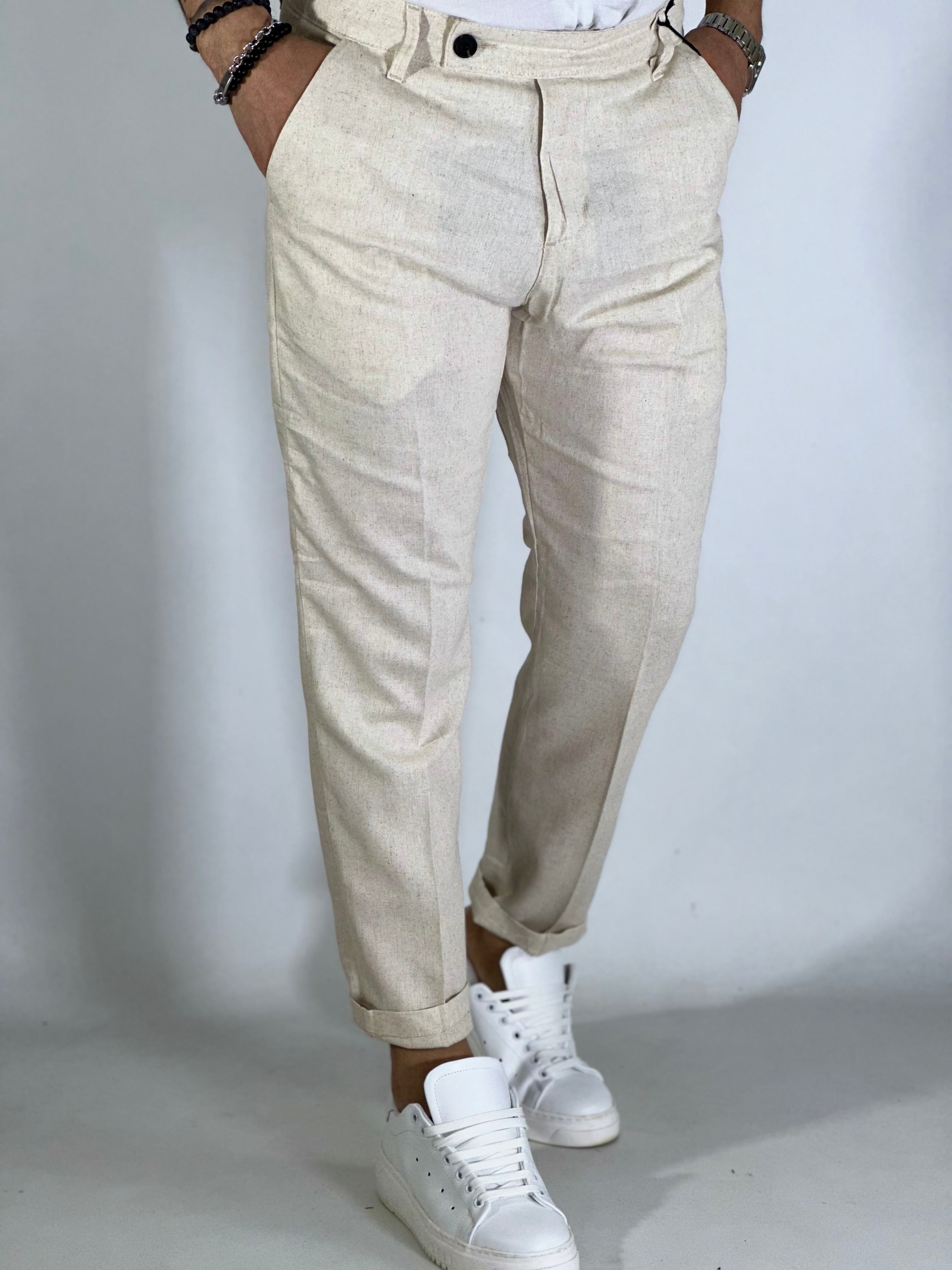 Pantalone misto lino beige AD24SS18