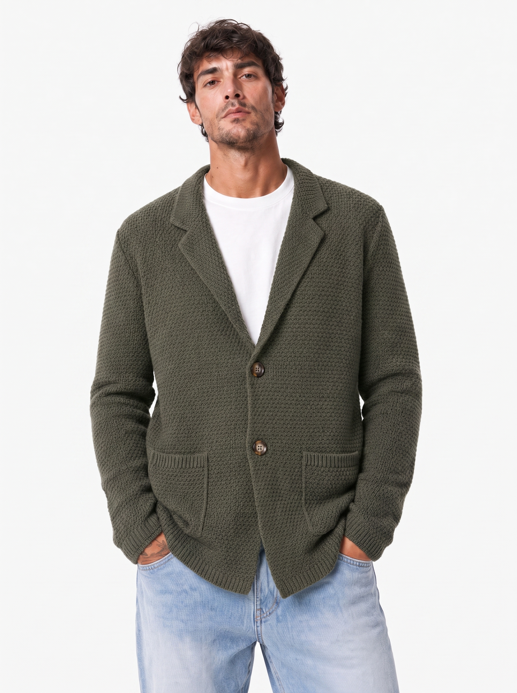 KASSEL cardigan punto riso militare