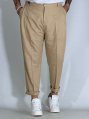 Nomad lino · Pantalone carrot con pince cammello