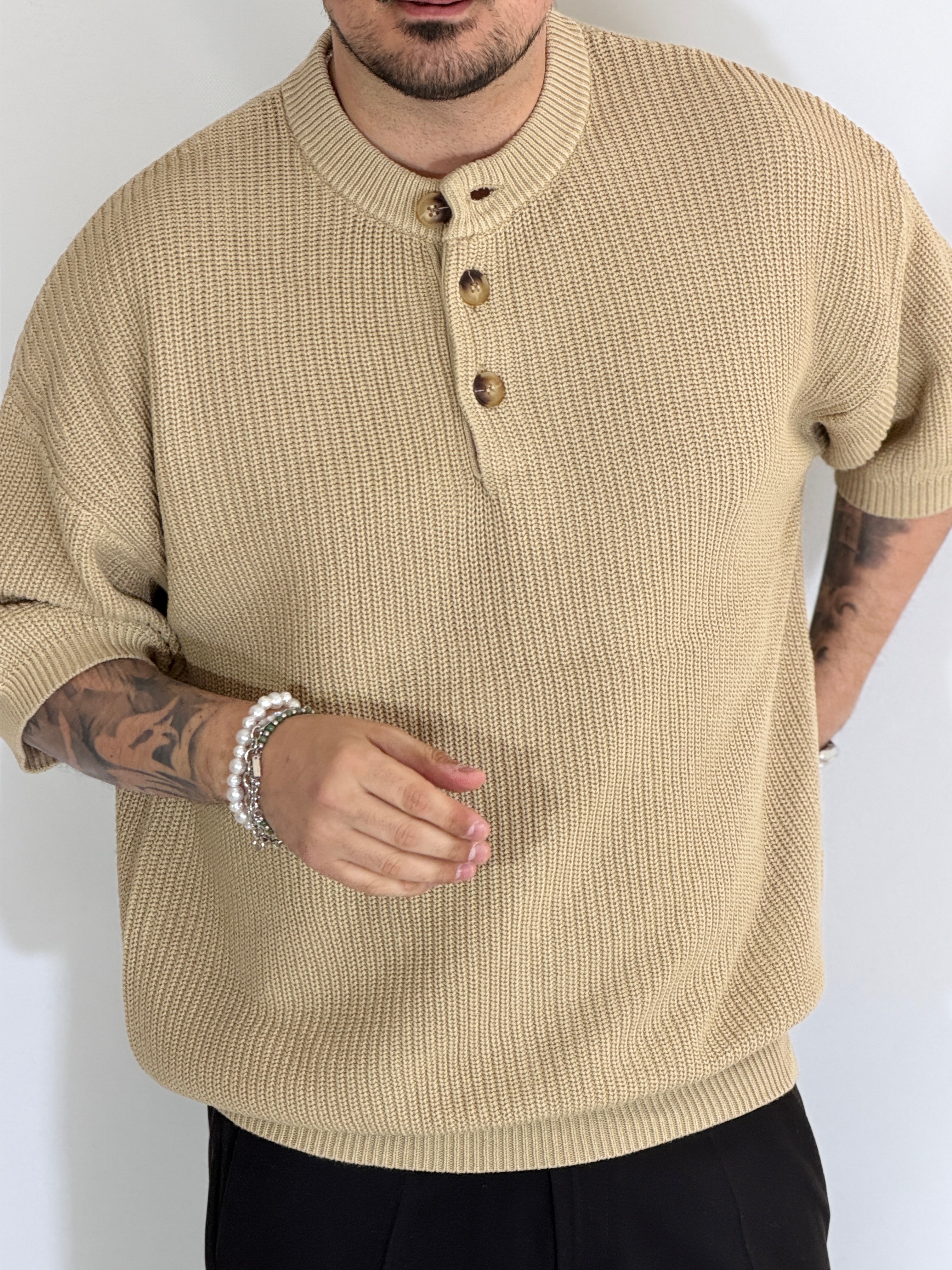 T-shirt serafino a costine beige VIP972A