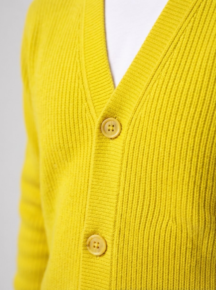 DAMON Cardigan basic a costine giallo