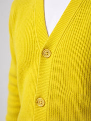 DAMON Cardigan basic a costine giallo