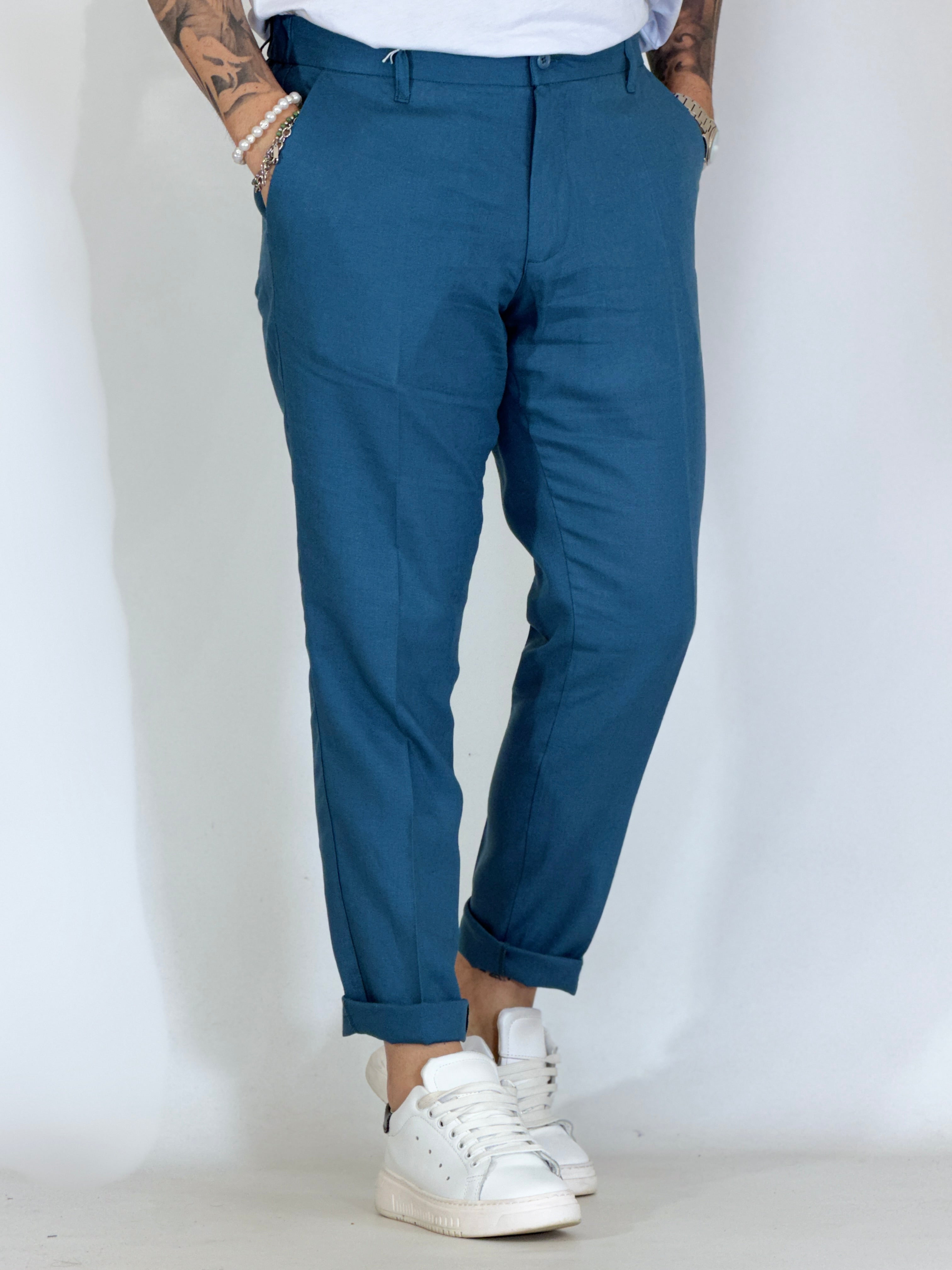 Pantalone in lino petrolio MAPPAMONDO
