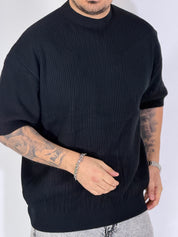 T-shirt a costine nera W86102/W86314