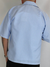 Camicia cropped rigata cielo CAM7758