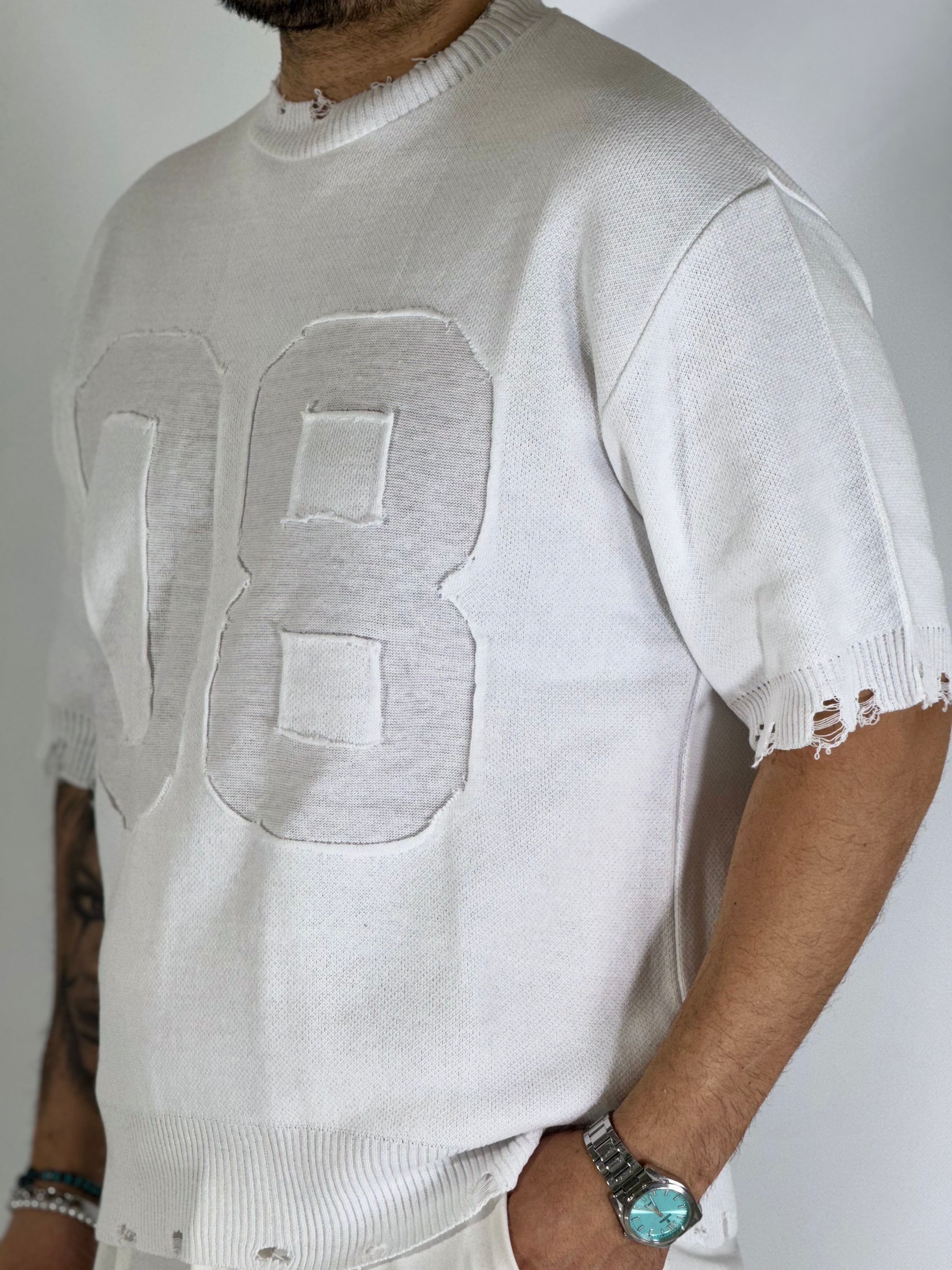 T-shirt 08 over sfrangiata bianca Z654