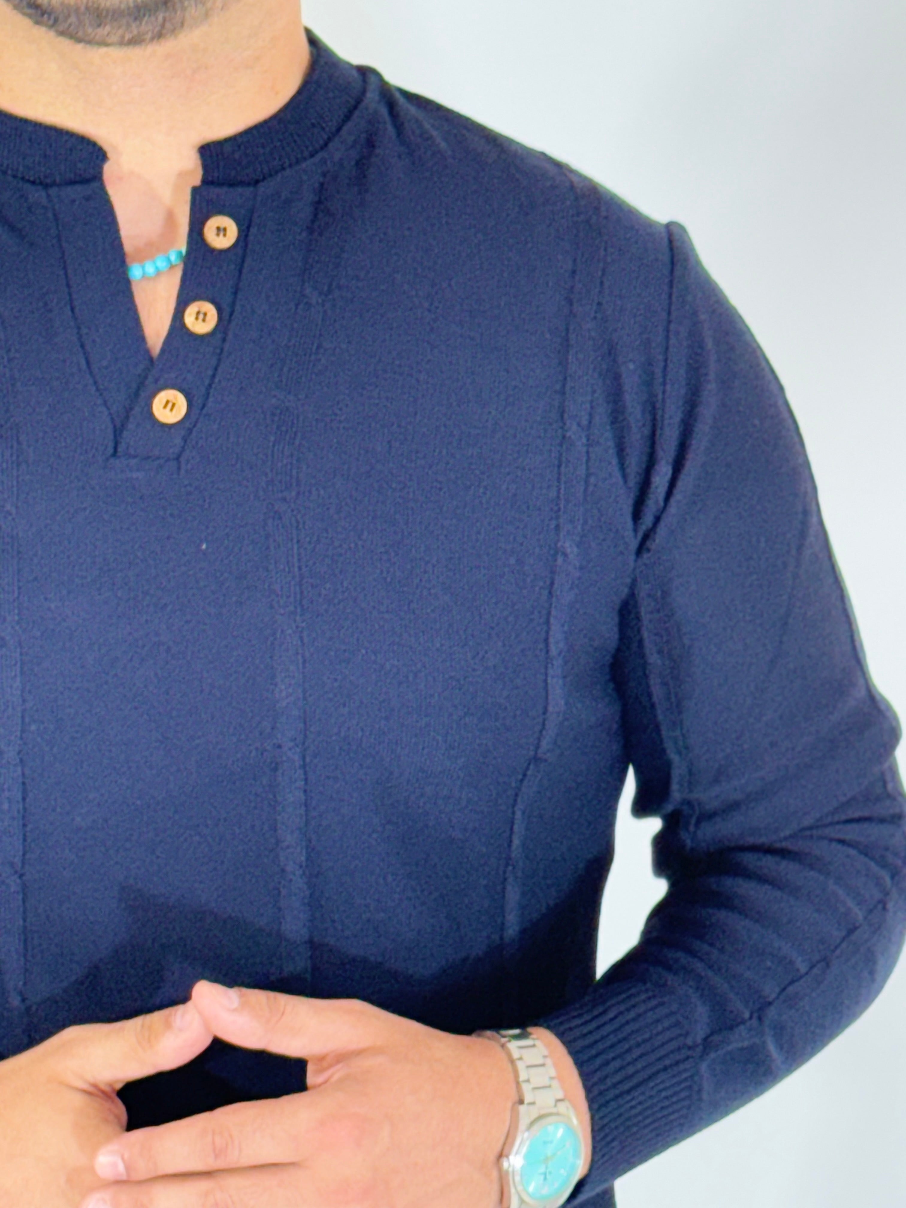 Maglia serafino 3 bottoni blu A446