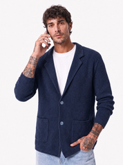 KASSEL cardigan punto riso blu