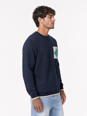 NORFOLK maglia paricollo con taschino etnico blu