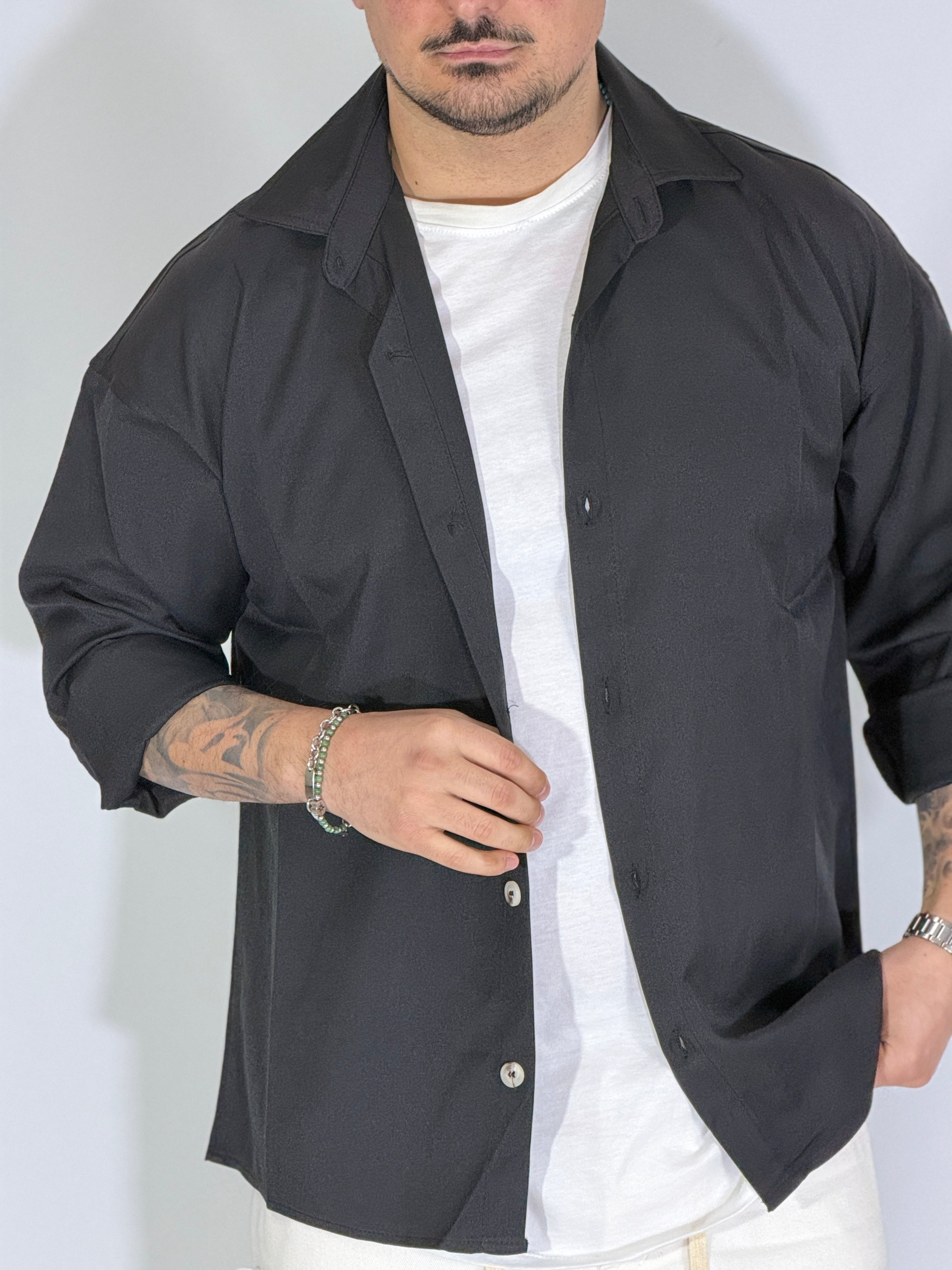 Camicione over fiammata nero 01937