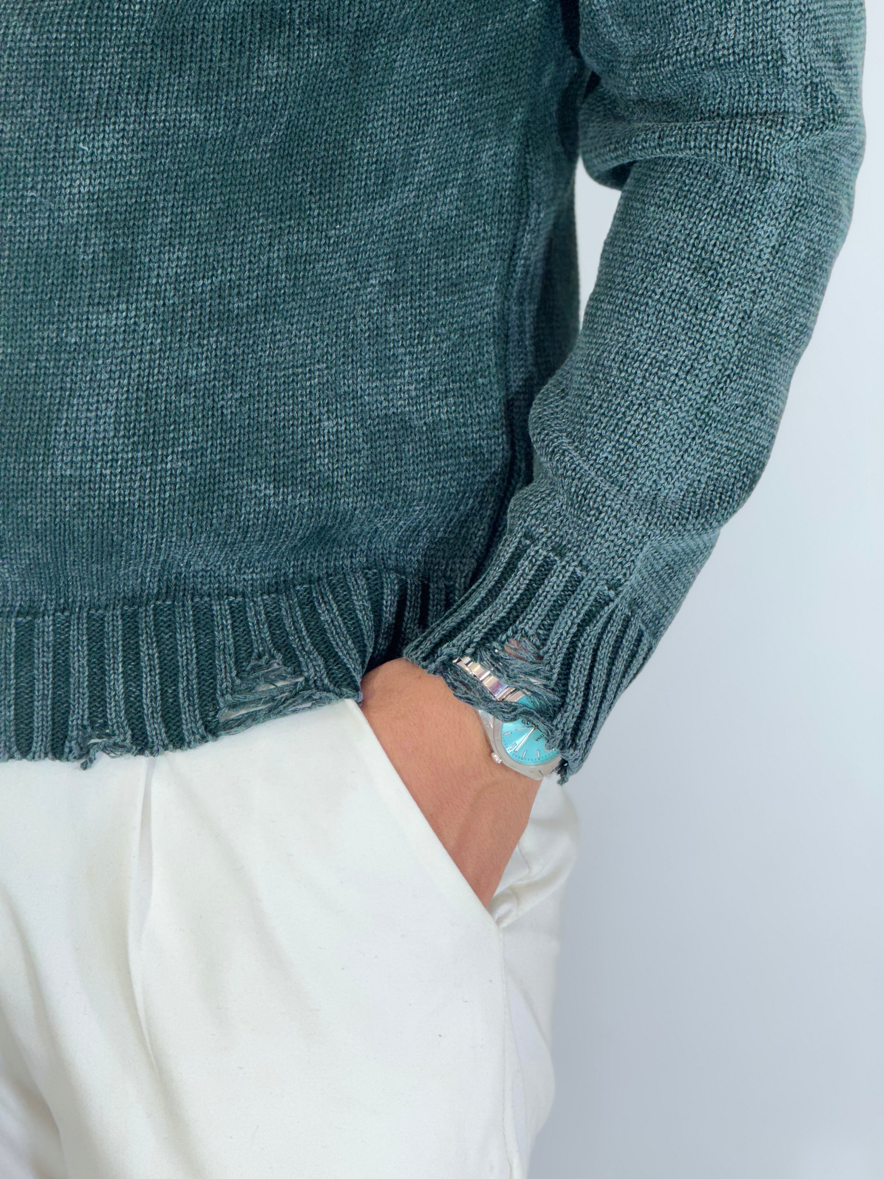 Maglione girocollo melange verde AD25010-12