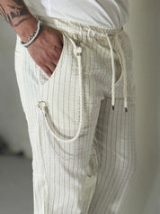 Pantalaccio rigato drappeggiato panna KOREA