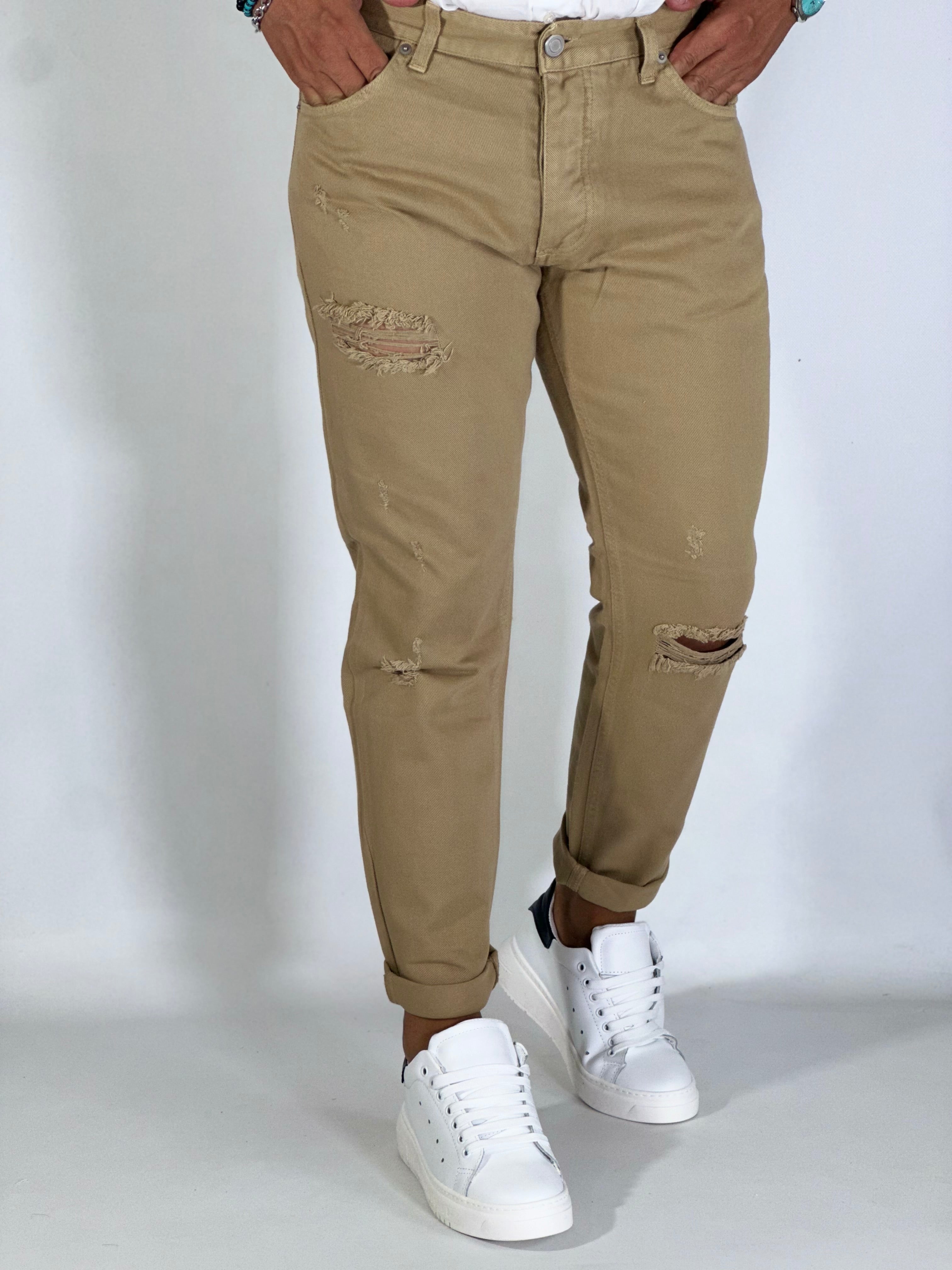 Pantalone slim fit beige 2N2T DRILL