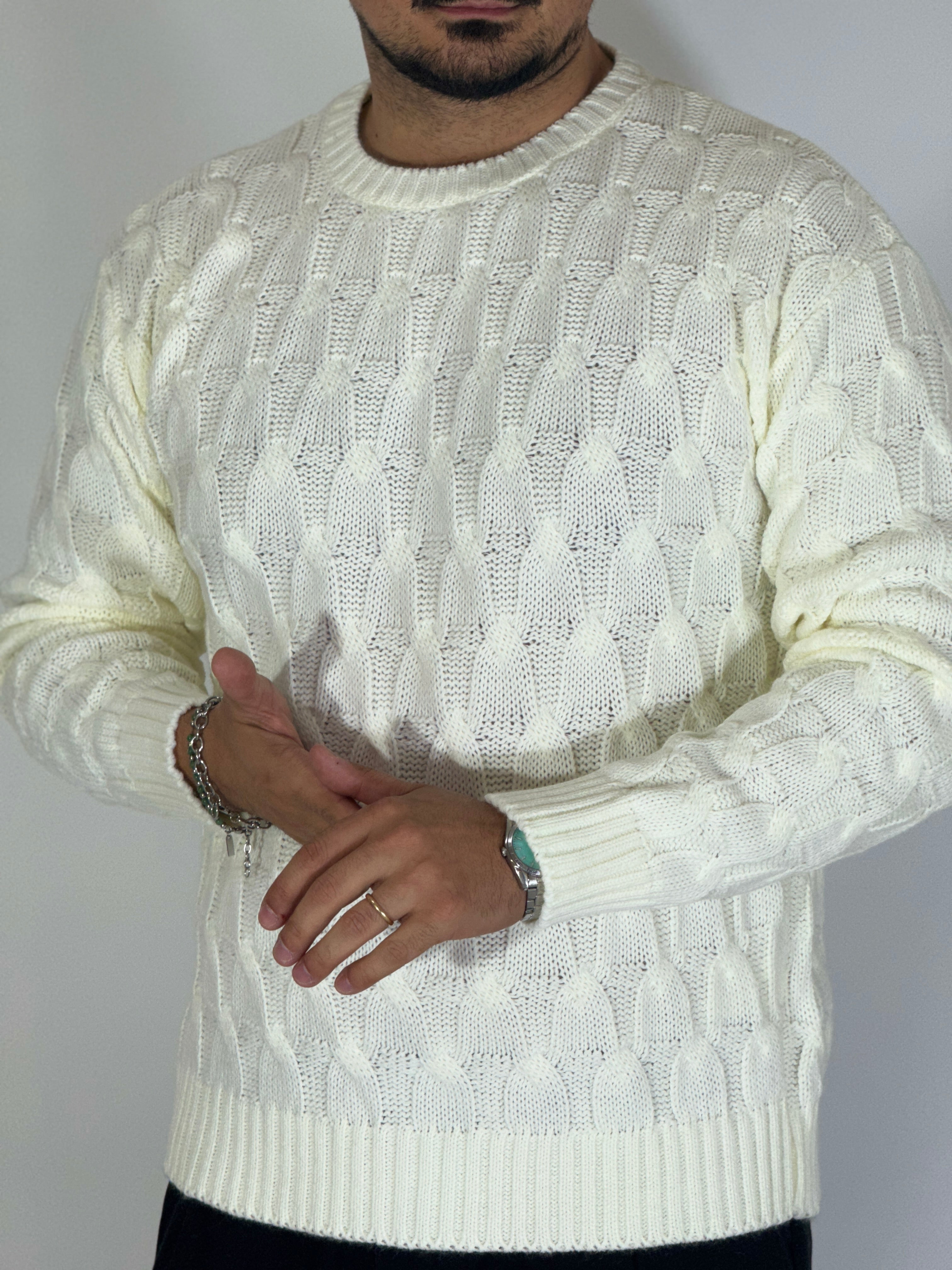 Maglia con trecce panna BK77006