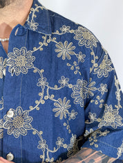 Camicia cropped collo ricamata blu CANYON
