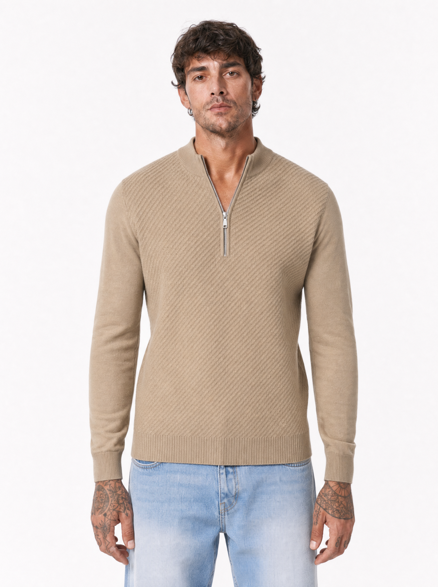 Maglia lupetto zip apricot M886