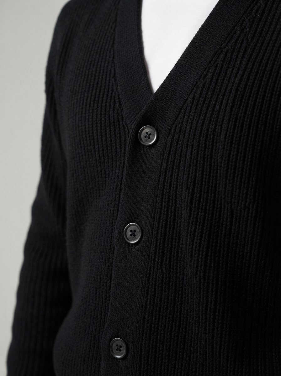 DAMON Cardigan basic a costine nero